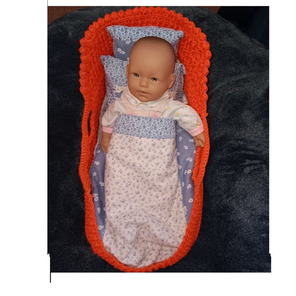 New Doll Carrier Little Girl's Gift Doll's Carry Basket Handmade Crochet 16-20"